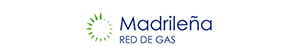 Logo of Madrileña Red de Gas, featuring a green circular symbol and blue text on a white background.
