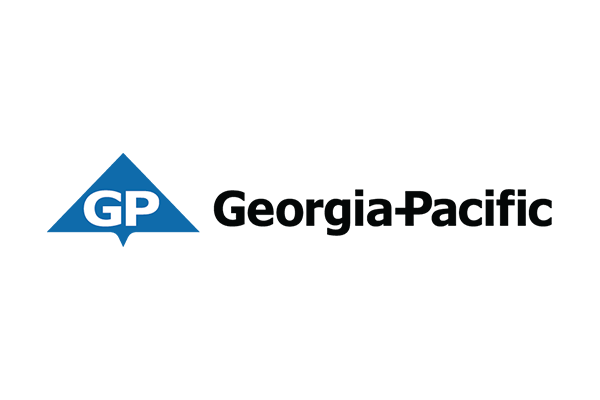 The logo of Georgia-Pacific featuring a blue triangle with 'GP' and the company name in black text.