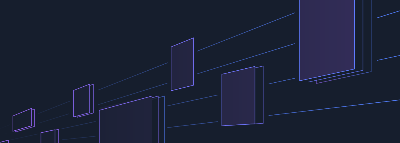 Abstract illustration featuring layered blue rectangles on a dark background, representing retail technology and analytics themes.