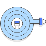 Icon representing AWS Kinesis Data Firehose, featuring concentric blue circles leading to an arrow, symbolizing data streaming and delivery.