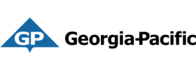Georgia-Pacific logo with a blue triangle and 'GP' letters, followed by the company name in black text.