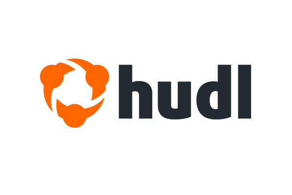 The logo of Hudl, featuring an orange icon and the word 'Hudl' in black on a white background.