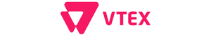 "VTEX logo with a pink triangular icon and bold pink text."