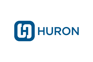 The logo of Huron Company in blue, featuring a stylized 'H' symbol on the left and the word 'Huron' in blue text.