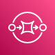 Icon representing Amazon Simple Queue Service (SQS), featuring a stylized queue symbol on a pink background.