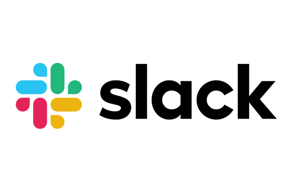 Slack logo featuring colorful geometric shapes next to the word "slack" in bold black text.