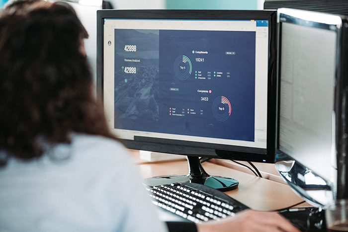 A female employee looking at monitor screen