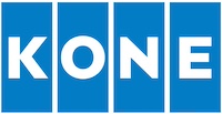 KONE logo in blue and white featuring bold letters in separate blue rectangles.