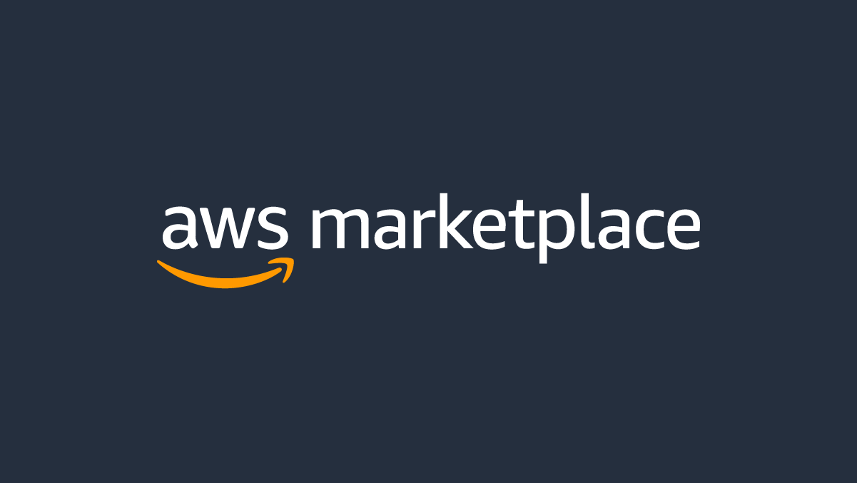 "aws marketplace logo with orange swoosh on a dark background."