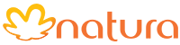 Natura logo with stylized flower icon and the word 'natura' in orange text.