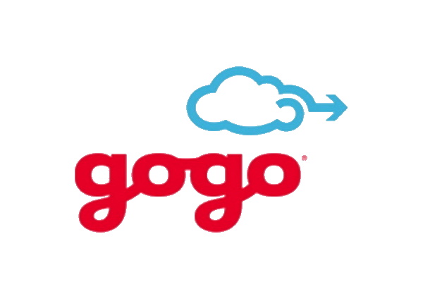 "Logo of Gogo with red text and a blue cloud and arrow design above it."