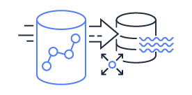 Illustration representing Amazon Redshift analytics processing, showing data movement between databases and analytical workflows.