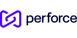 Logo for Perforce, featuring a stylized icon and the word 'perforce' in bold text.