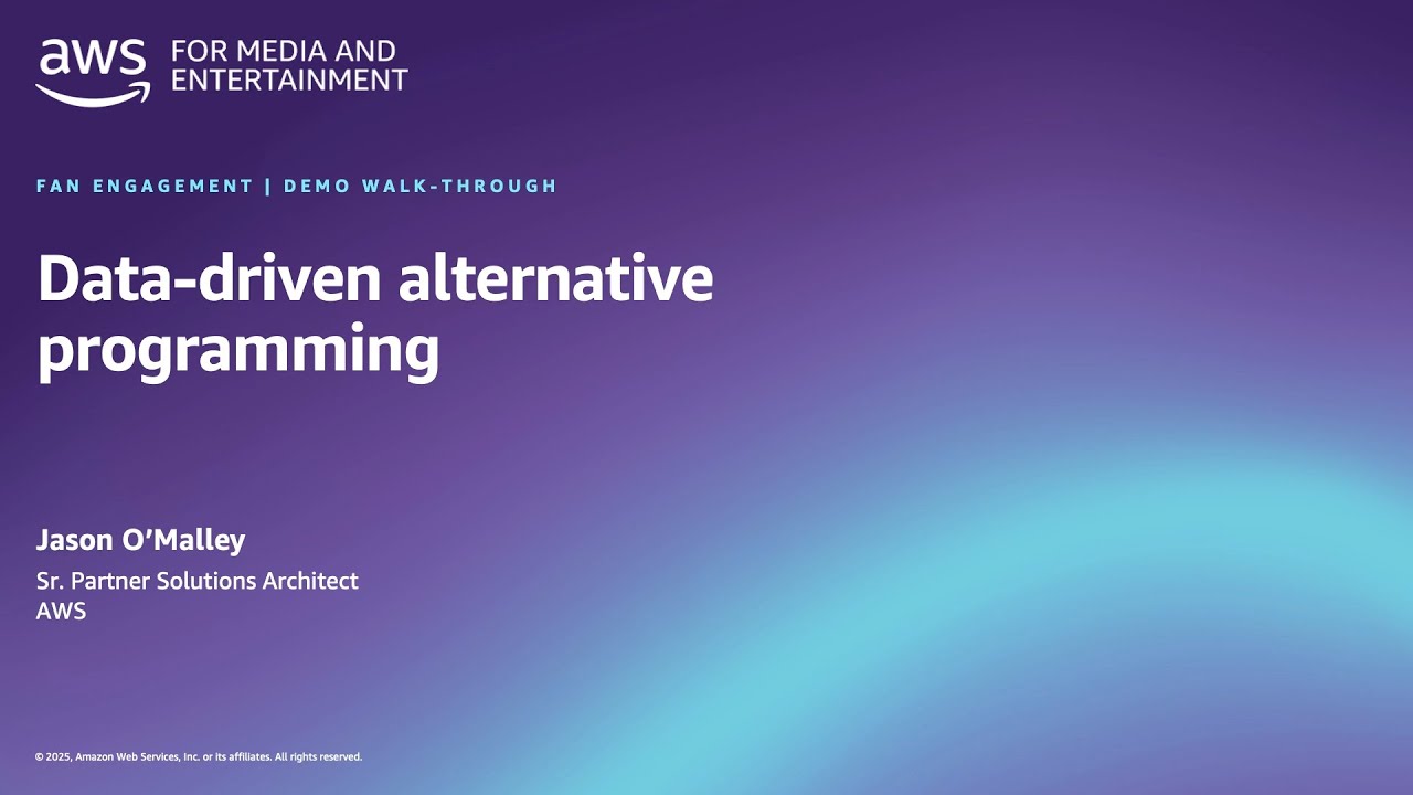 "Slide titled 'Data-driven alternative programming' by Jason O'Malley, Sr. Partner Solutions Architect at AWS, with a purple and blue gradient background."