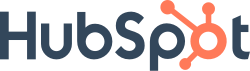 HubSpot logo with navy blue text and an orange network icon.