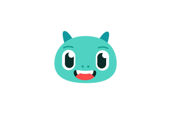 A cute, cartoon-style blue mascot face with big eyes, smiling mouth, and small fangs. This is the Knowt logo character on a white background.