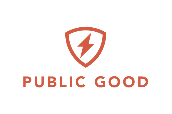 A simple graphic of a heart with a hand, representing public good or charity, displayed on a solid red background.