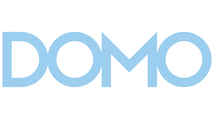 The Domo company logo in light blue letters on a white background.