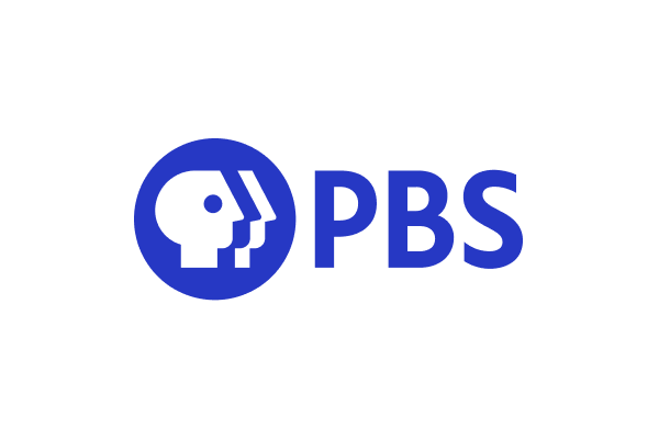 PBS logo featuring a blue circle with stylized white profiles of faces next to the text "PBS" in blue.