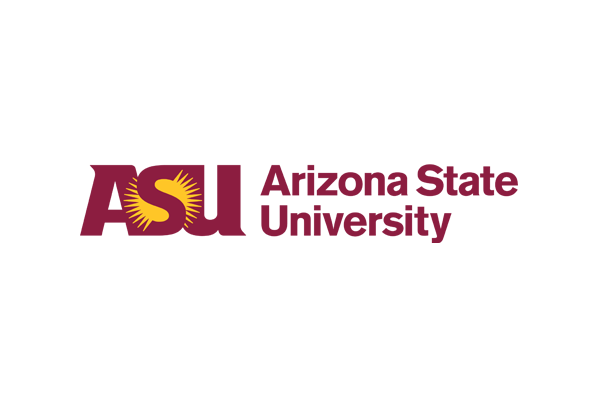 Arizona State University (ASU) logo featuring maroon and gold colors with a stylized sunburst.