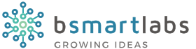 Logo for bsmartlabs featuring the text 'bsmartlabs' and 'Growing Ideas' with a stylized network or molecular icon.