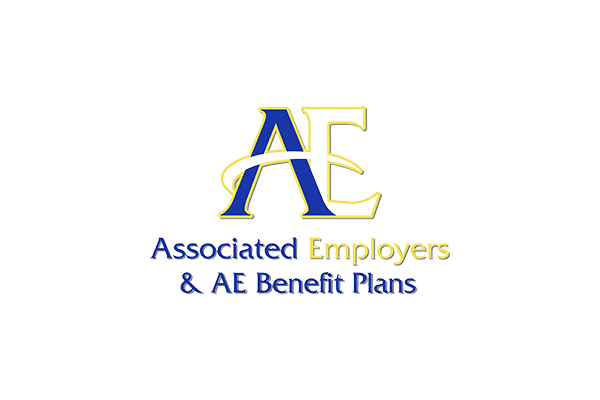 Logo featuring the letters 'AE' with the text 'Associated Employers & A.E. Benefit Plans' in blue and yellow.