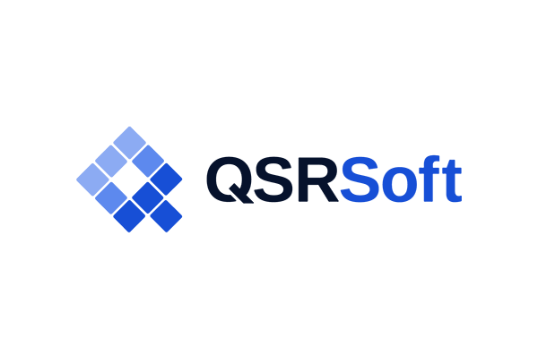 QSRSoft company logo featuring blue text on a white background.