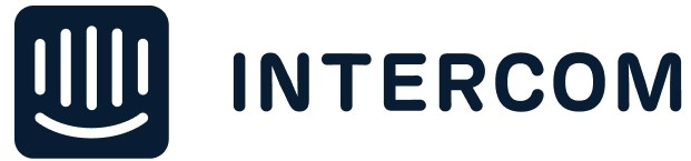 Intercom logo featuring a smiling face icon with vertical lines and the word "INTERCOM" in bold navy text.