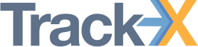 The TrackX logo featuring the word 'Track' in blue with a stylized 'X' in blue and yellow arrow design.