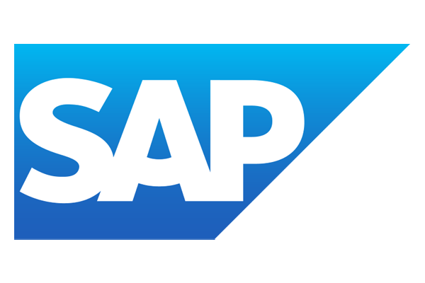 SAP logo with bold white text on a blue gradient background.