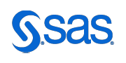 "SAS logo in blue text with a stylized 'S' symbol."