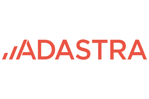The logo for Adastra, featuring the company name in bold red letters on a transparent background.