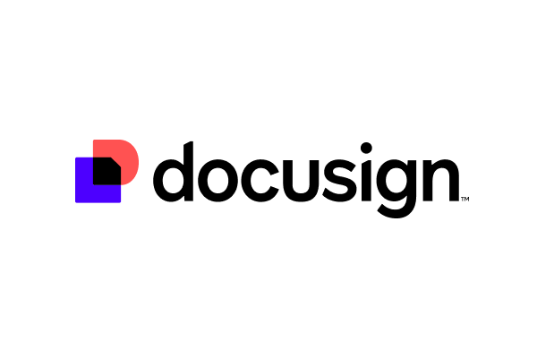 "Logo with a purple square and red curved shape forming a stylized 'D' next to black text."