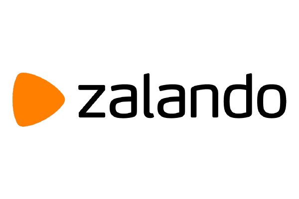 The logo of Zalando, featuring an orange triangle shape and the word 'zalando' in black lowercase letters.