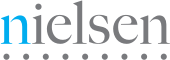 Nielsen company logo with the word 'nielsen' in lowercase letters, featuring a blue 'n' and a series of gray dots below the text.