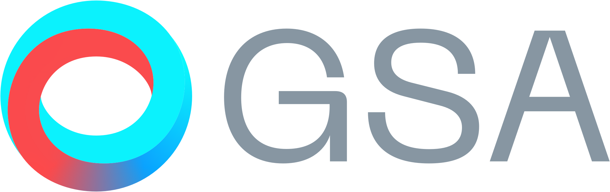 Logo of GSA with a circular design in red and blue gradients next to gray text "GSA".
