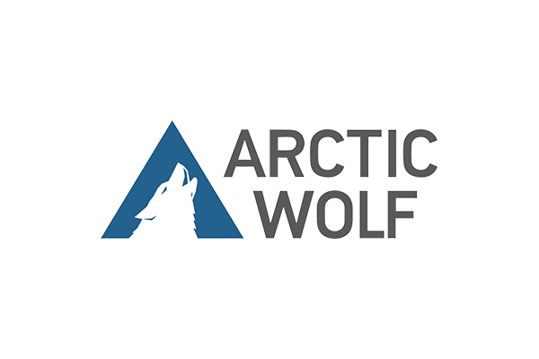 The logo for Arctic Wolf, featuring a stylized wolf silhouette inside a blue triangle next to the text 'ARCTIC WOLF'.