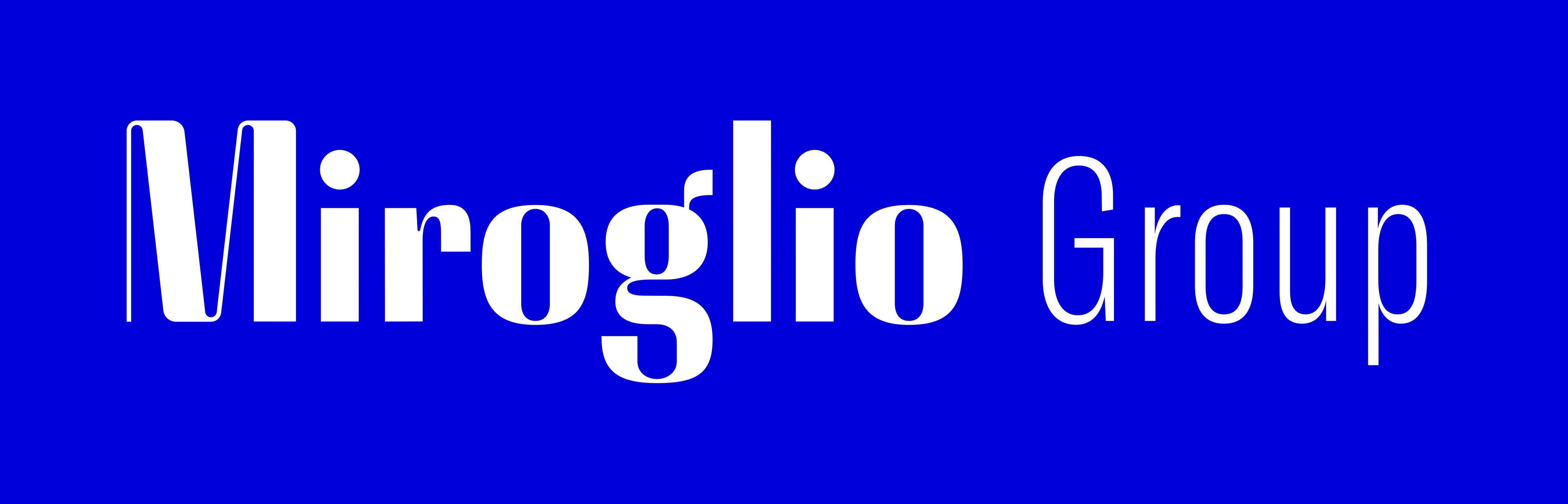 White text reading "Miroglio Group" on a solid blue background.