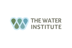 Logo for The Water Institute featuring blue and green water drop shapes forming the letter 'W' alongside the text 'THE WATER INSTITUTE'.