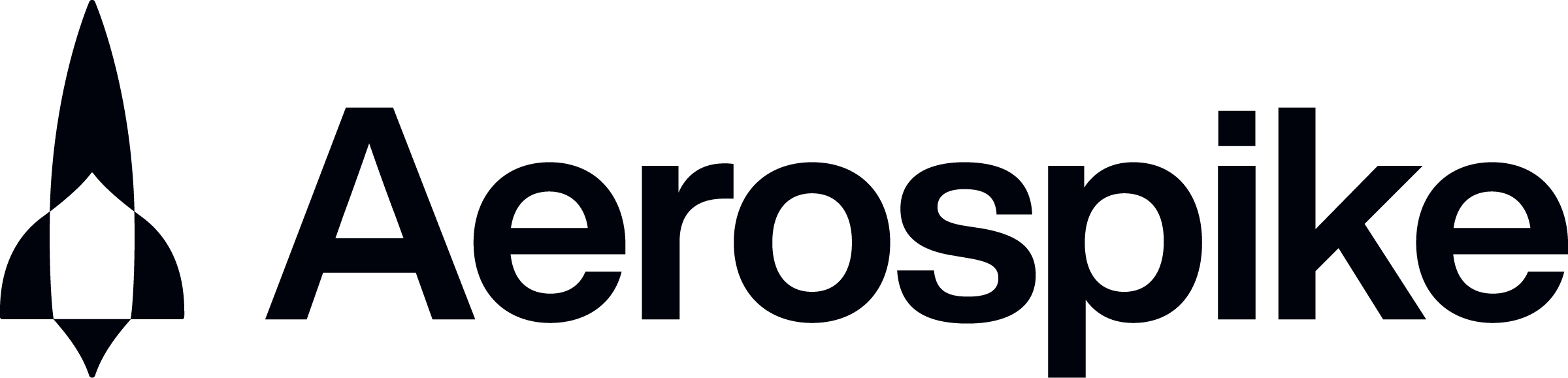 Aerospike logo with the company name and icon in black on a transparent background.