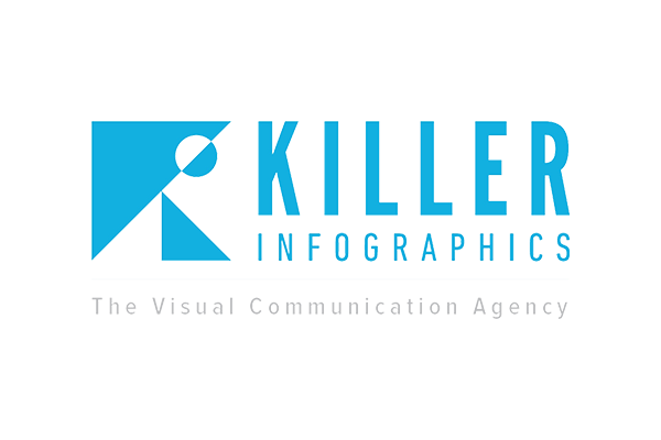 Logo for Killer Infographics featuring a blue geometric design and text.