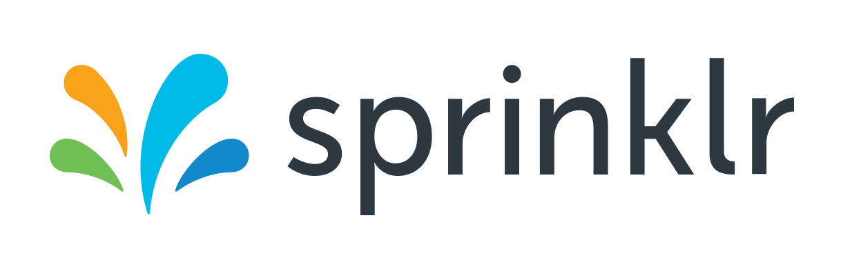 Logo of Sprinklr featuring stylized colorful splash graphic and the brand name in modern typography.