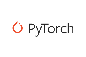 The PyTorch logo featuring a black wordmark and an orange flame icon.