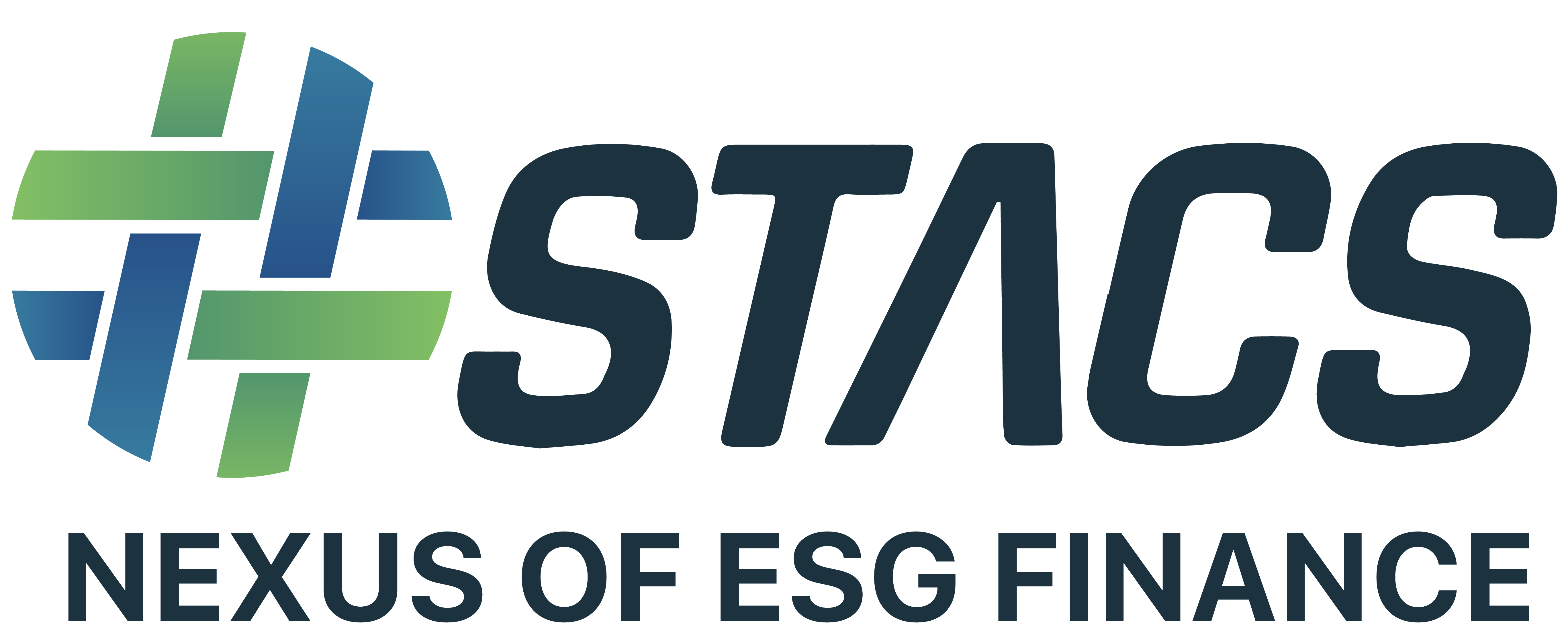 STACS logo with the tagline 'Nexus of ESG Finance', featuring a stylized hash icon in green and blue next to bold STACS text.