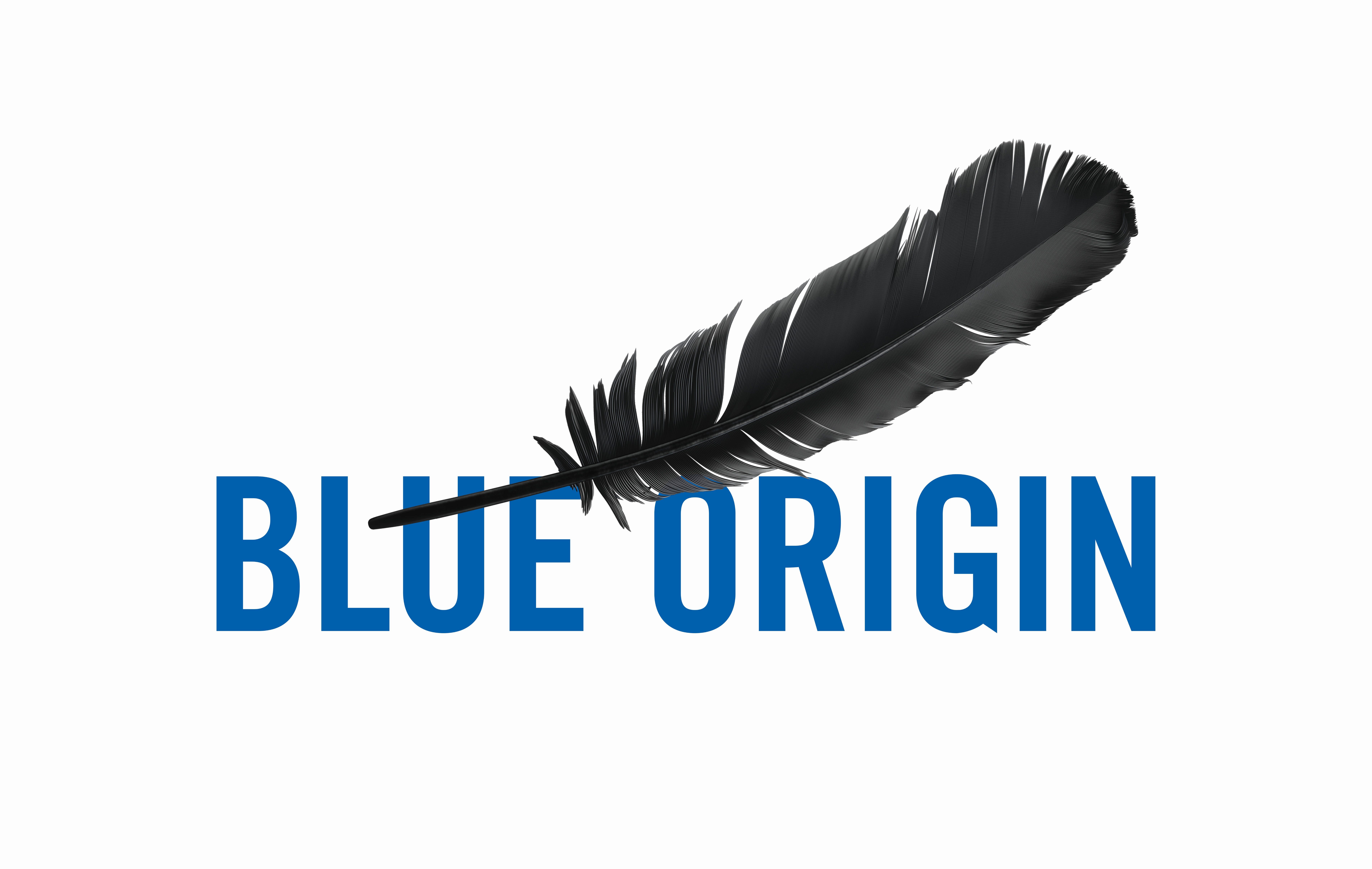Blue Origin logo featuring a black feather above bold blue text reading "BLUE ORIGIN."