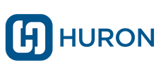 The logo of Huron, featuring a stylized 'H' icon in blue next to the word 'HURON' in blue uppercase letters.