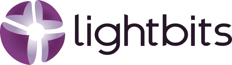 The logo for Lightbits, featuring a stylized purple and white circular icon next to the word 'lightbits' in lowercase letters.