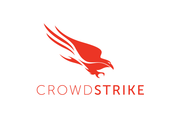 The image shows the CrowdStrike logo, featuring a stylized red falcon above the word 'CROWDSTRIKE' written in uppercase red letters on a transparent background.