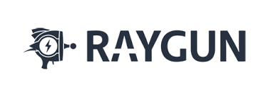 Logo for Raygun, featuring a stylized ray gun icon next to the word 'RAYGUN' in bold text.