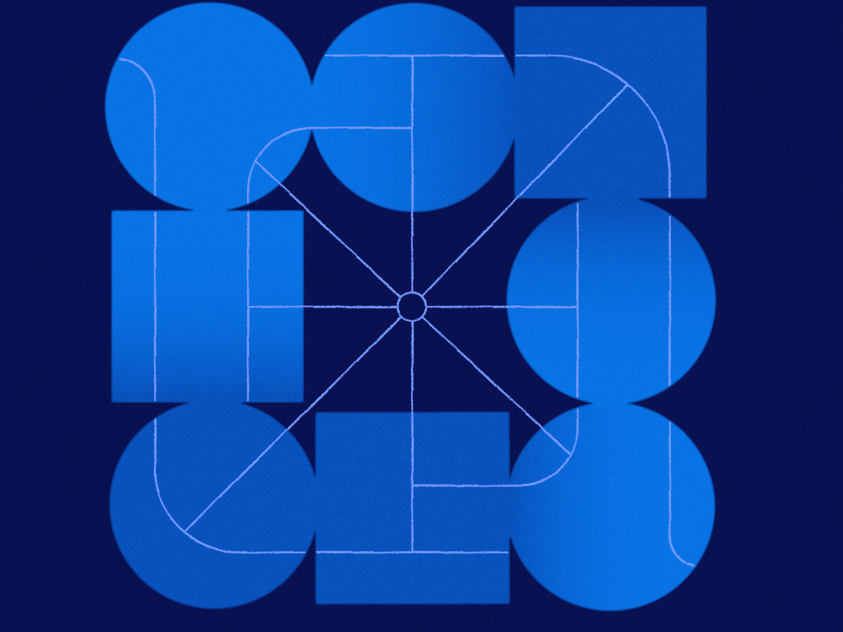 Geometric blue illustration featuring circles and squares with white outlined design, representing a design pattern. Suitable for AWS compute product categories.